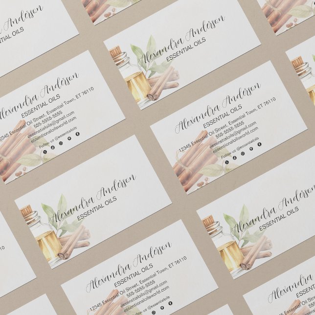 Tarjeta De Visita Elegante Cinnamon Aceites esenciales acuarela flor (Elegant Cinnamon Essential Oils Floral Watercolor Business Card)