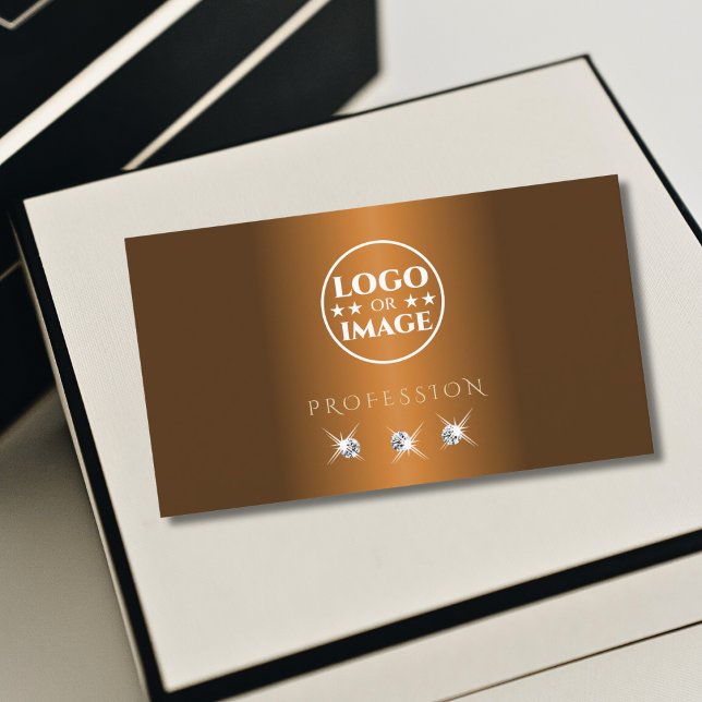Tarjeta De Visita Elegante Cinnamon Brown Sparkle Jewels Añadir logo (Subido por el creador)