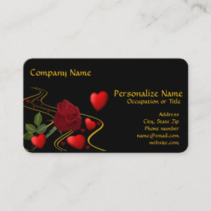 Tarjeta De Visita Elegante cinta dorada y rosa roja de los corazones