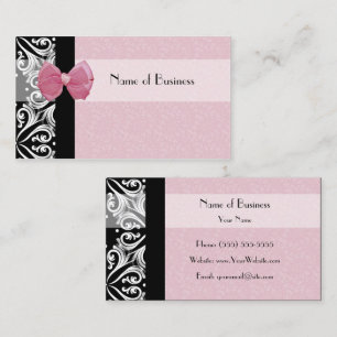 Tarjeta De Visita Elegante Cinta Rosa Damasco Parisina