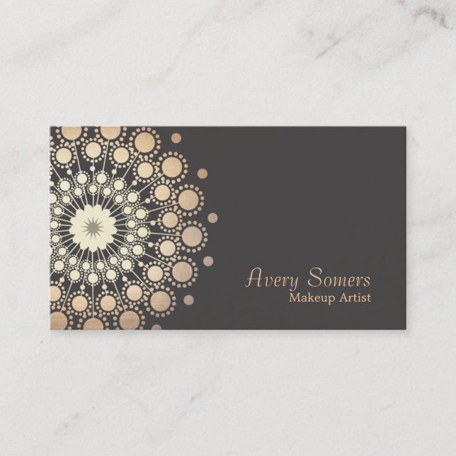 Tarjeta De Visita Elegante Círculos de Oro Belleza Artista Maquillaj (Anverso)