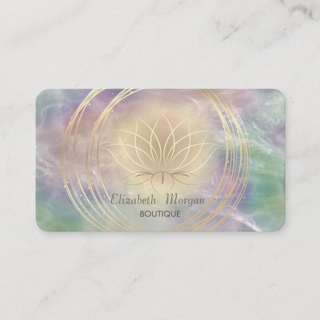 Tarjeta De Visita Elegante Círculos de Oro Lotus Pearl Holographic (Anverso)