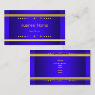 Tarjeta De Visita Elegante Clásico Azul Real Amarillo Oro Compañía