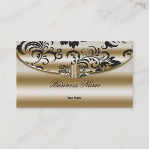 Tarjeta De Visita Elegante Clásico Damask Sepia Dorado Metalizado