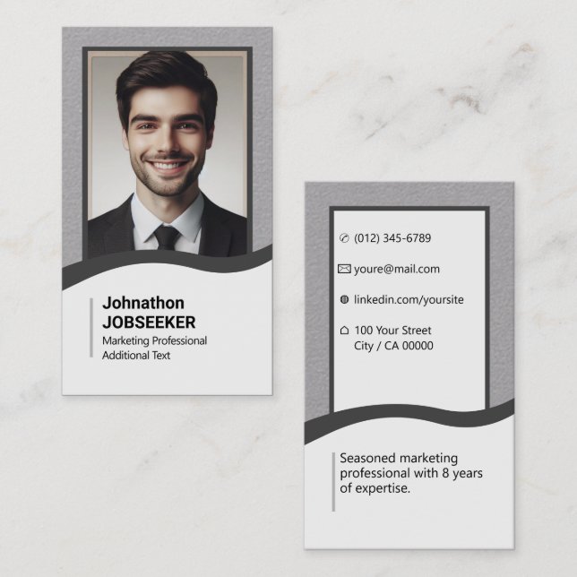 Tarjeta De Visita Elegante clásico de búsqueda de empleo gris (Anverso / Reverso)