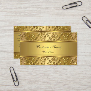 Tarjeta De Visita Elegante Clásico Dorado con Estampado en Relieve