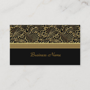 Tarjeta De Visita Elegante Clásico Dorado Damask Estampado negro