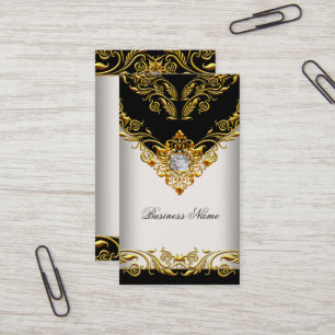 Tarjeta De Visita Elegante Clásico Elite Oro Crema Negro sobre Oro