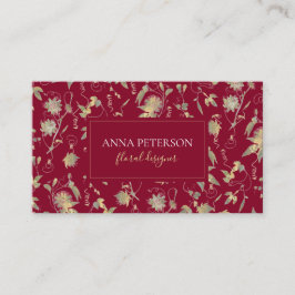 Tarjeta De Visita Elegante Clásico Gold Passion Flor Borgoña Rojo
