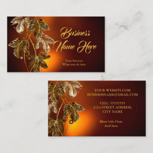 Tarjeta De Visita Elegante Clásico Marrón Hojas de Oro Bronce Respla