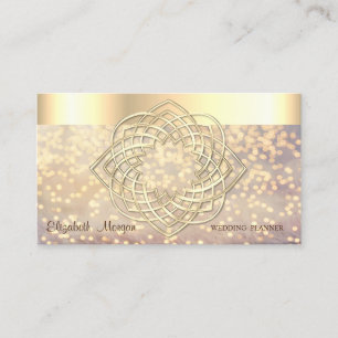 Tarjeta De Visita Elegante Clásico Moderno, Bokeh, Faux Gold Border