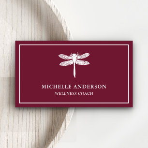 Tarjeta De Visita Elegante Clásico Moderno Burgundy Dragona Blanca