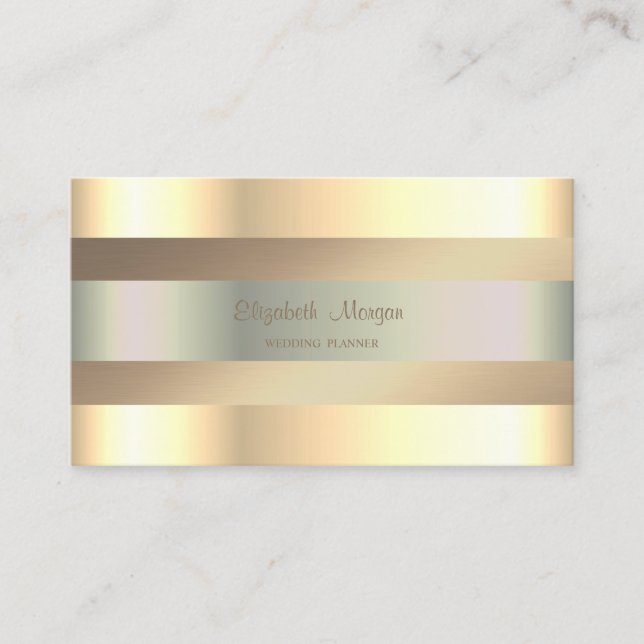 Tarjeta De Visita Elegante Clásico Moderno, Faux Gold Stripes (Anverso)