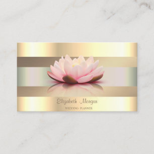 Tarjeta De Visita Elegante Clásico Moderno, Faux Gold Stripes Lotus