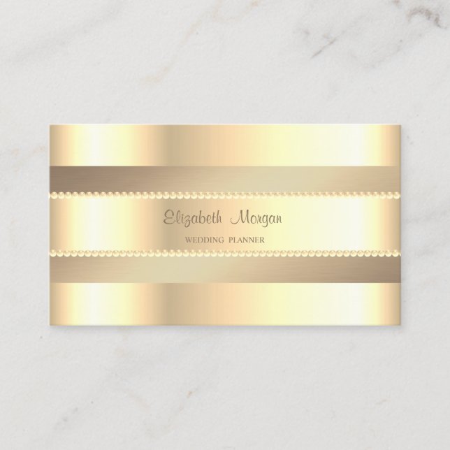 Tarjeta De Visita Elegante Clásico Moderno, Faux Gold Stripes, Perla (Anverso)