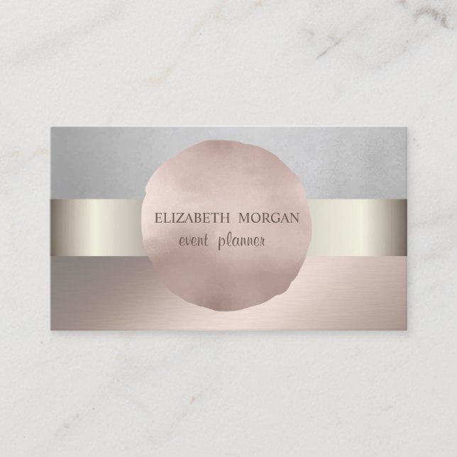 Tarjeta De Visita Elegante Clásico Moderno, Plateado, Oro Rosa (Anverso)