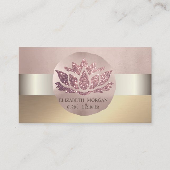 Tarjeta De Visita Elegante Clásico Moderno, Purpurina Lotus, Rosa Go (Anverso)