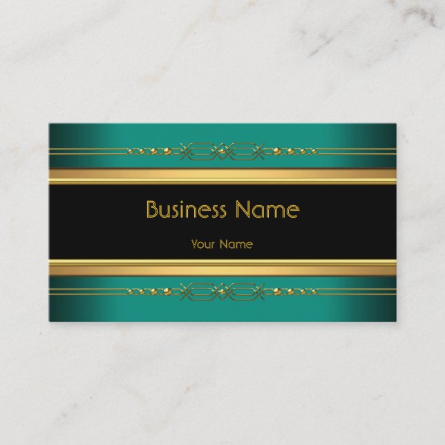 Tarjeta De Visita Elegante Clásico Negro Amarillo Oro Jade Verde (Anverso)