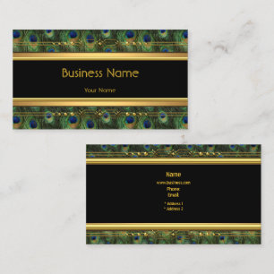 Tarjeta De Visita Elegante Clásico Negro Amarillo Oro Pavo Real Azul