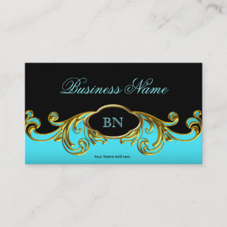 Tarjeta De Visita Elegante Clásico Negro Azul Teal Dorado Floral