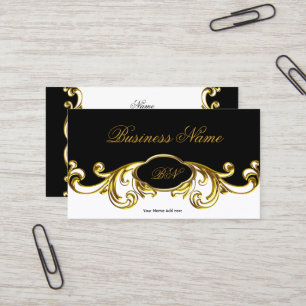 Tarjeta De Visita Elegante Clásico Negro Blanco Dorado Floral Remoli