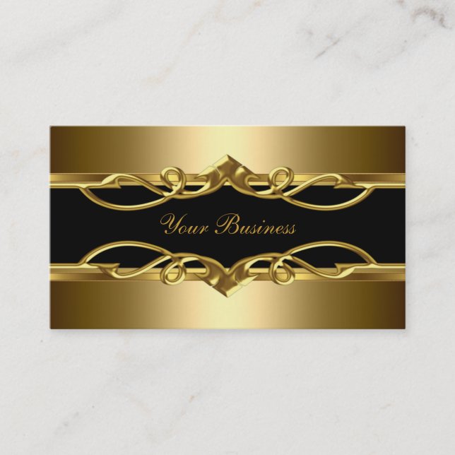 Tarjeta De Visita Elegante Clásico Ornate Gold On Gold Black 2 (Anverso)