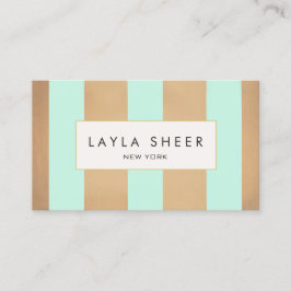 Tarjeta De Visita Elegante cobre dorado y franjas turquesas