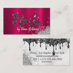 Tarjeta De Visita Elegante cobre rosa dorado brillo gotas uñas negoc