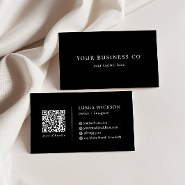 Tarjeta De Visita Elegante Código QR Blanco y Negro Minimalista Mode