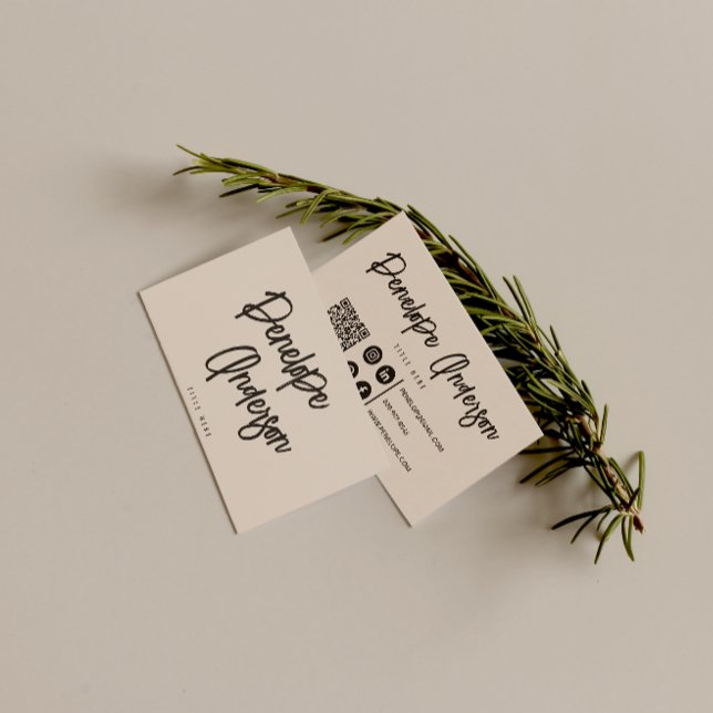 Tarjeta De Visita Elegante Código QR Boho Cream Cocoa Moderno Único (Subido por el creador)