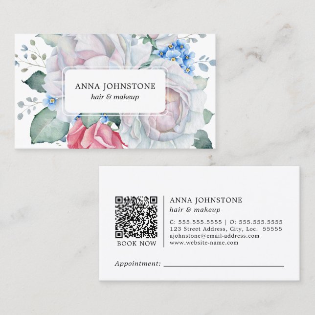 Tarjeta De Visita Elegante código QR botánico | Nombramiento (Anverso / Reverso)