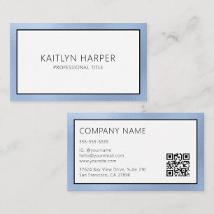 Tarjeta De Visita Elegante Código QR con Borde de Holograma Azul Pol