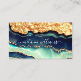 Tarjeta De Visita Elegante Código QR de Agate Geode de Marble Azul d
