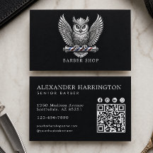 Elegante Código Qr De Barbería De Búho De Plata Ha