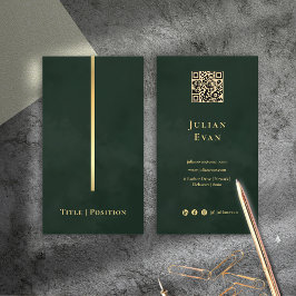 Tarjeta De Visita Elegante código Qr de Dark Emerald Green y Gold