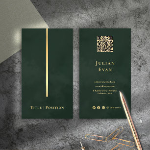 Tarjeta De Visita Elegante código Qr de Dark Emerald Green y Gold