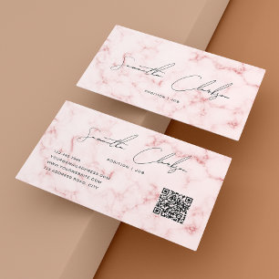 Tarjeta De Visita Elegante código QR de escritura manuscrita de márm