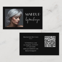 Tarjeta De Visita Elegante código QR de escritura negra Foto Maquill