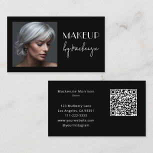 Tarjeta De Visita Elegante código QR de escritura negra Foto Maquill