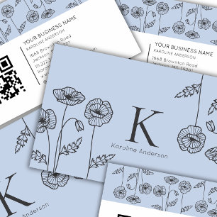 Tarjeta De Visita Elegante Código QR de Flores de Amapola Azul Botán