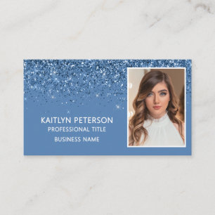 Tarjeta De Visita Elegante Código QR de Foto con Brillo Azul Polvori
