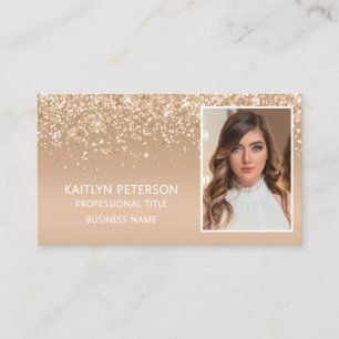Tarjeta De Visita Elegante código QR de foto con brillo dorado