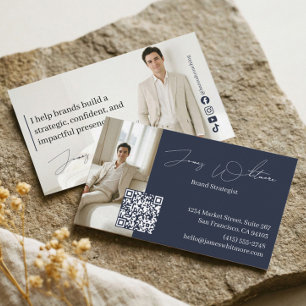 Tarjeta De Visita Elegante código QR de foto del consultor estratega