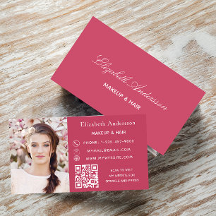 Tarjeta De Visita Elegante código qr de foto magenta rosa