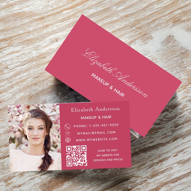 Tarjeta De Visita Elegante código qr de foto magenta rosa (Subido por el creador)