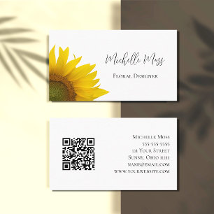 Tarjeta De Visita Elegante código QR de girasol Floral