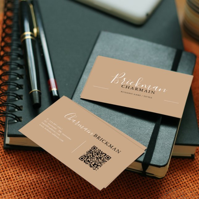 Tarjeta De Visita Elegante código QR de guión de Moda de Boho (Subido por el creador)