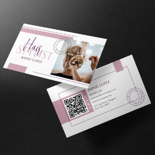 Tarjeta De Visita Elegante código QR de Hair estilista Moderno