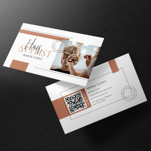 Tarjeta De Visita Elegante código QR de Hair estilista Moderno