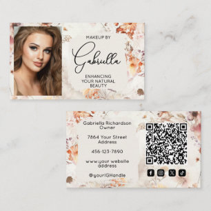 Tarjeta De Visita Elegante código QR de icono social floral Foto Maq